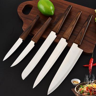 5Pcs Stainless Steel Kitchen Knife Set Slicing Knife Chopping Knife Meat Cleaver Bread Knife Cutter