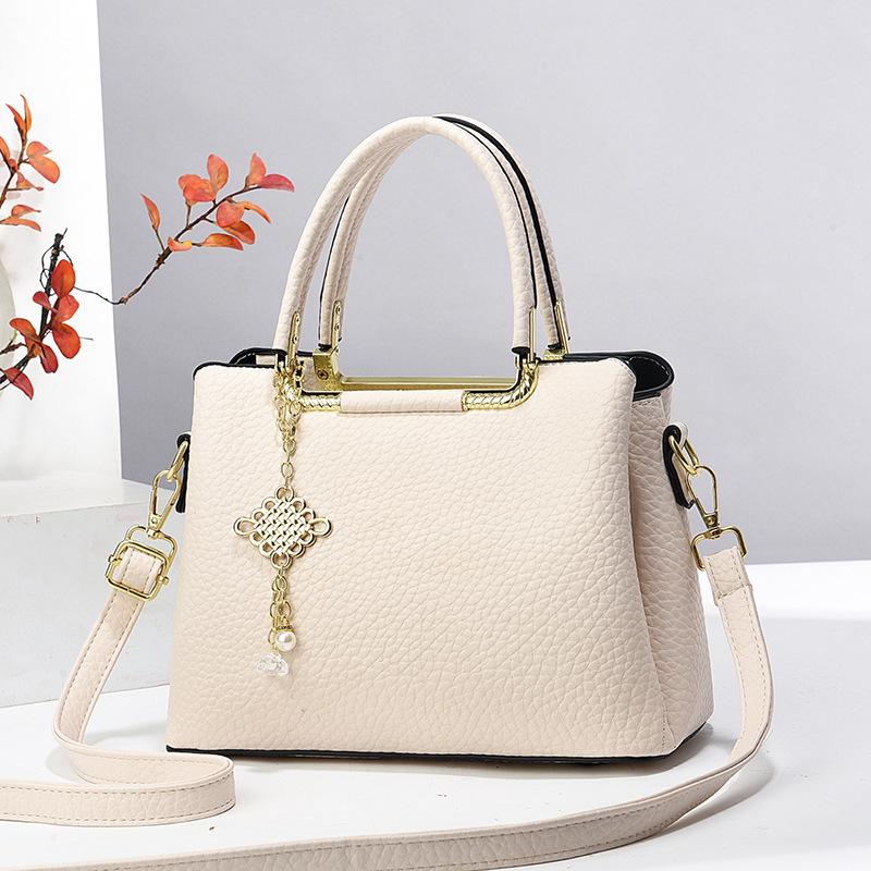 New Lychee Pattern Simple Solid Color Large Capacity Tote High Value Texture Setting Shoulder Large Bag Women's Bag