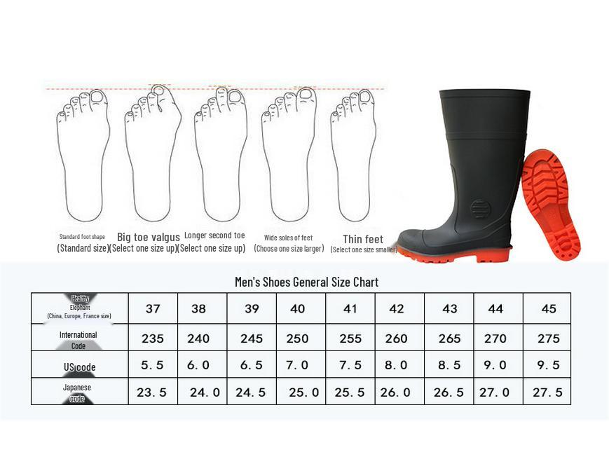 Men's Steel Toe and Sole Rain Boots, Anti-Smash, Anti-Puncture, Thickened Rubber for Labor Protection.