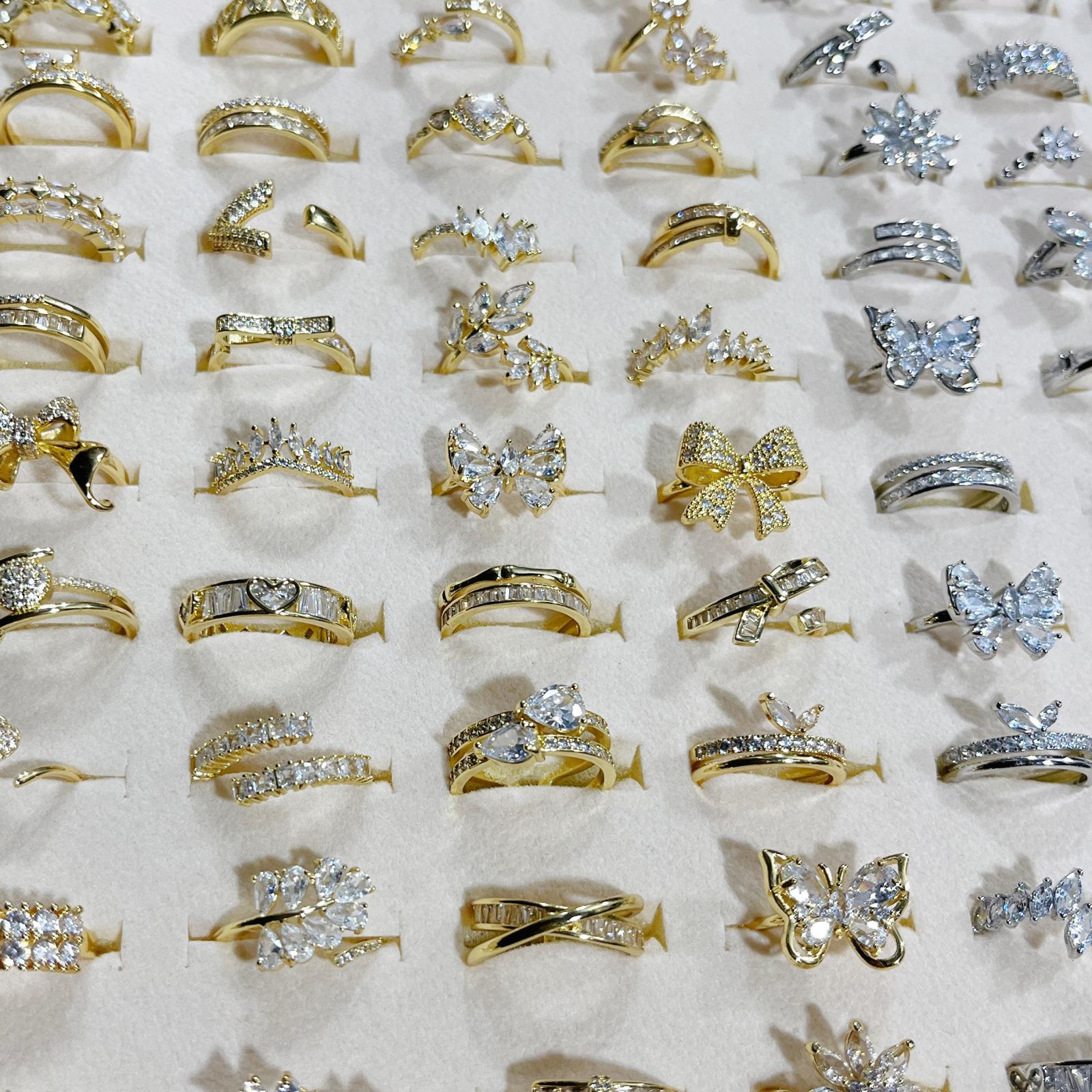 6Pcs Lady Adjustable Zirconia Ring Retro Butterfly Alloy Ring золотой