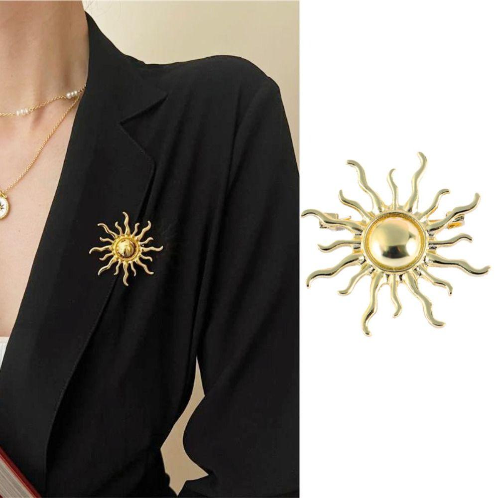 Spilla Forma di Sole Stile Retrò Spille Sole Smalto Metallo Spille Girasole Minimaliste Spilla Gioielli da Donna