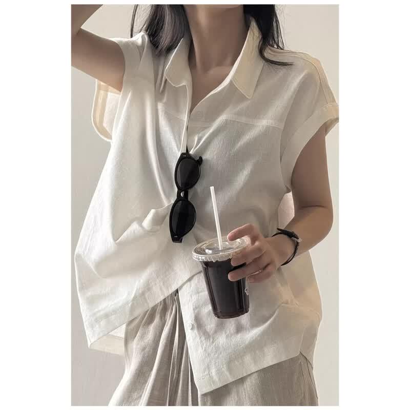 La Chapelle Women s Loose Fit Puff-Sleeve Shirt M белый