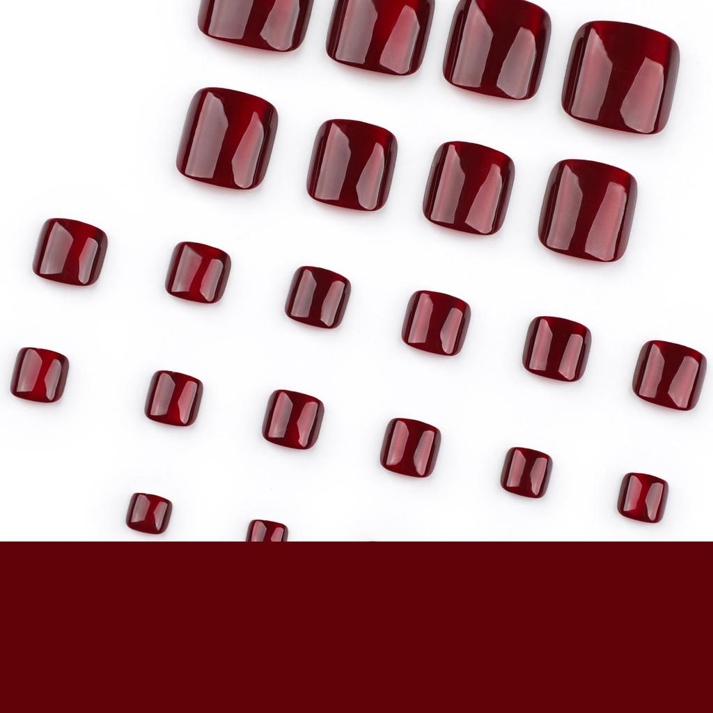 New Year Red Cat Eye Square Reusable Toe Nails - Solid Color Short Nail Tips