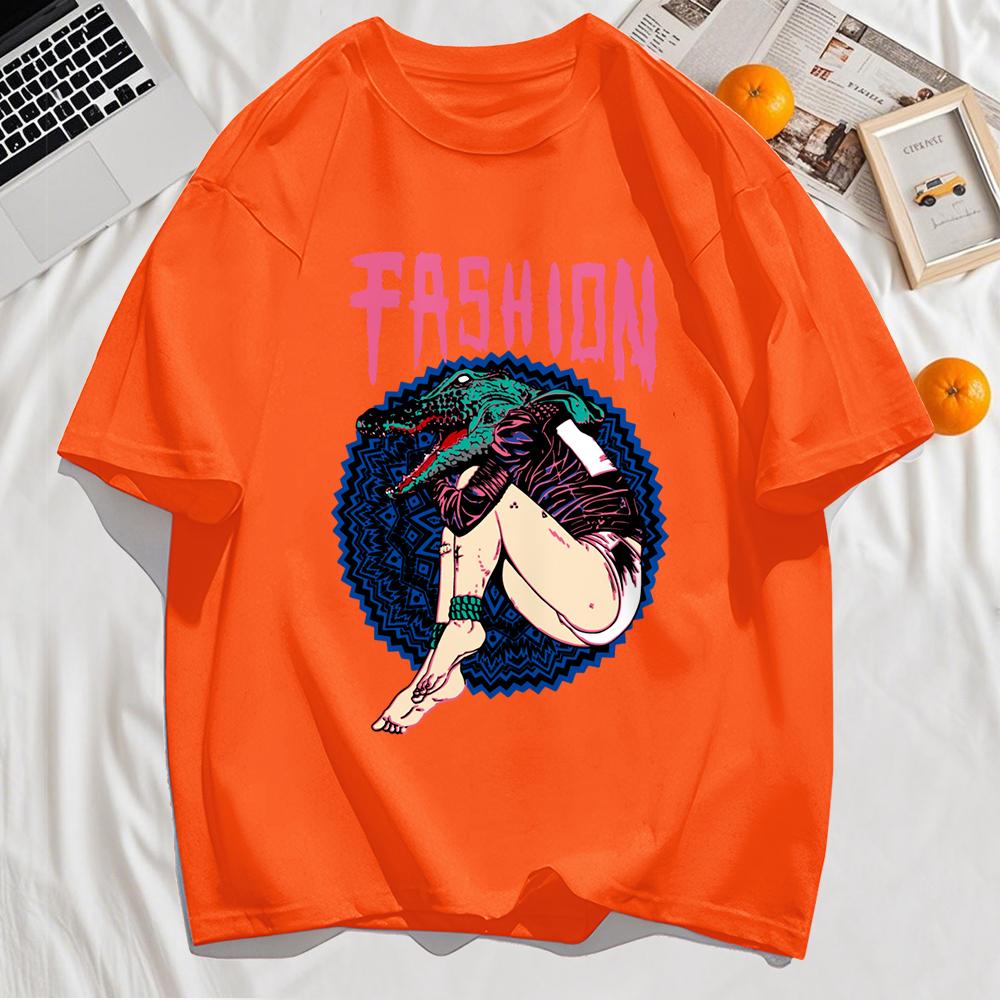 Fashion Killer Croc Printing T Shirt Men Cotton Loose T-Shirts Casual Crewneck Streetwear Comfortable Summer Short Sleeve