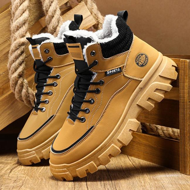 Winter High Top Thick Men's Snow Boots Thick Soled Wear-resistant Anti Slip Ankle Boots Wide Head Outdoor Waterproof Work Shoes