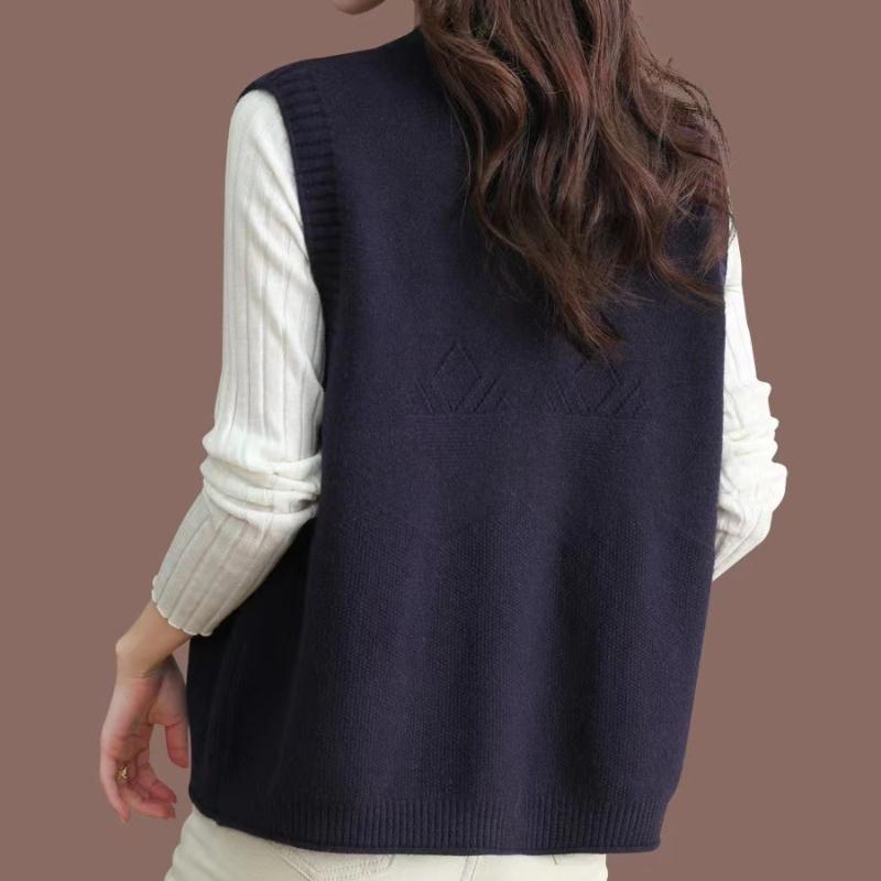 WTEMPO V-neck Knitted Buttons Vests Sleeveless Knitwear Coats Women's Autumn Winter Solid Color Casual Sweaters