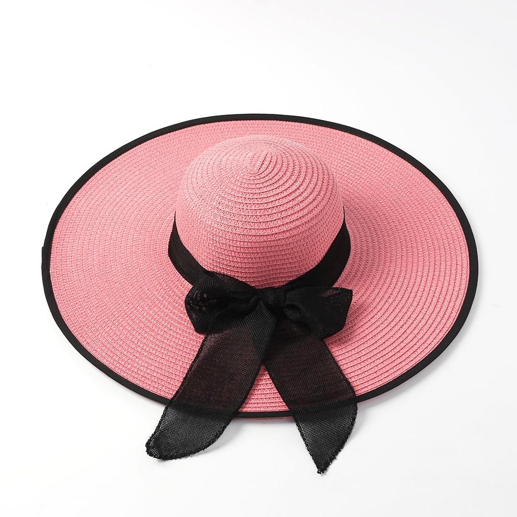Ribbon Beach Hat, Wing Summer Beach Floppy Hat, Pink
