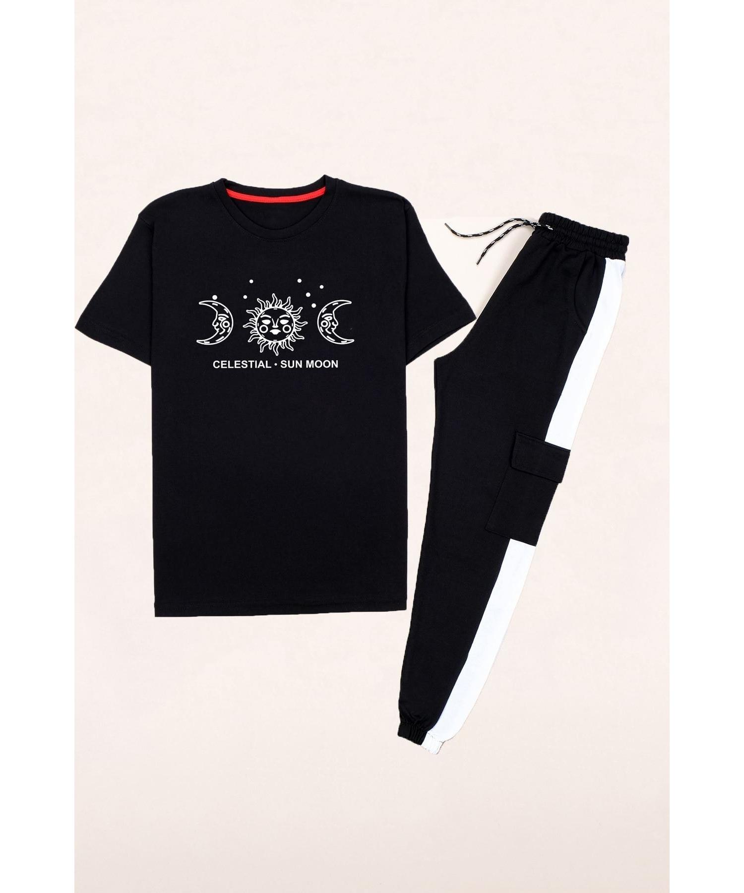 

Summer Short Sleeve Universe Themed Tracksuit Set