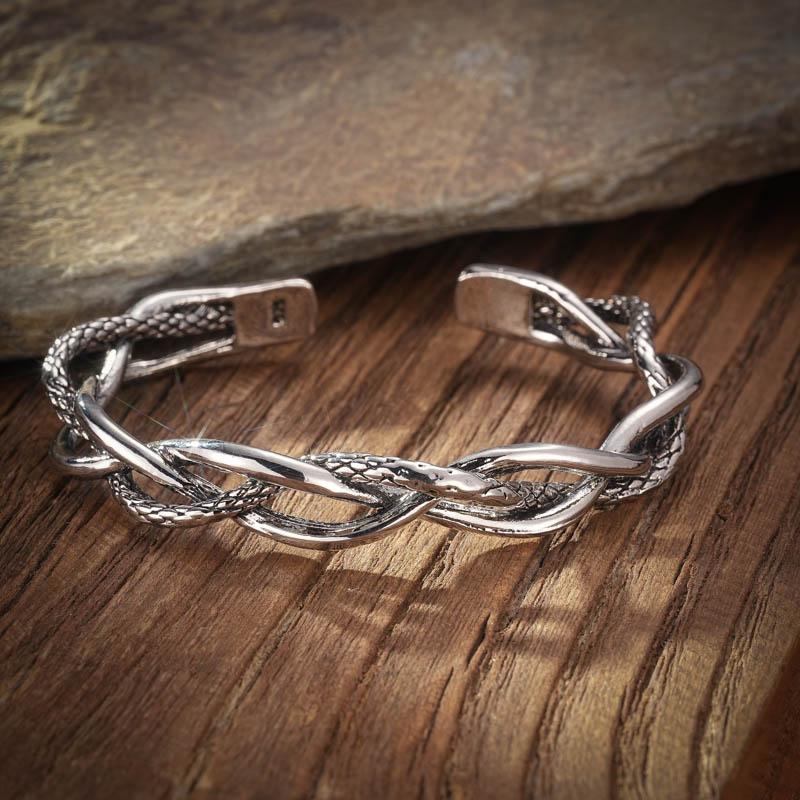 Vintage Mens Jewellery Woven Twist Texture Bracelet Bangles for Women Men Thai Silver Statement Bracelet Punk Party Jewelry Gift