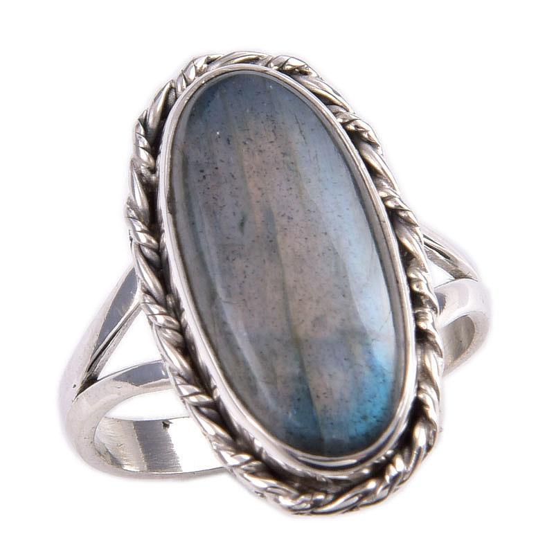 Natural Labradorite Gemstone 925 Solid Sterling Silver Jewelry Ring S.7.5 I4f96