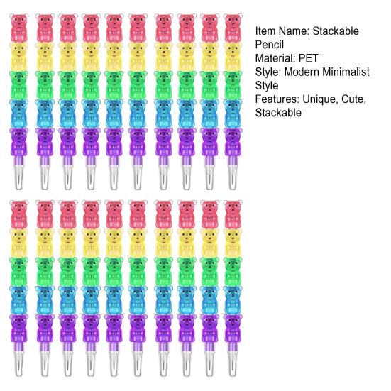 Stackable Plastic Bear Pencils 5 In 1 Stacking Point Pencils for Birthday Party Supplies School Office Use