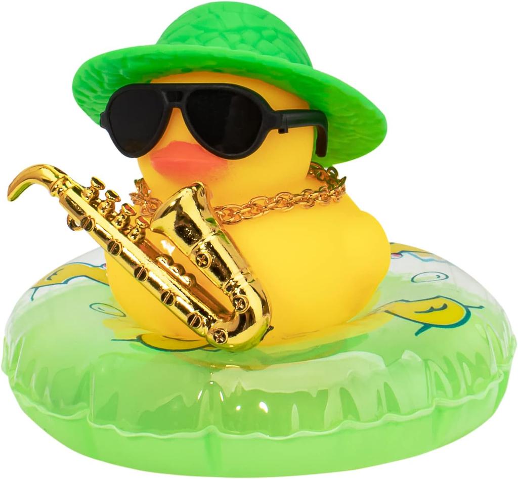 Car Duck Ornament Dashboard Decorations For Car Rubber Accessories With Sunglasses Hat Necklace Swim Ring And Mini Musical Instr