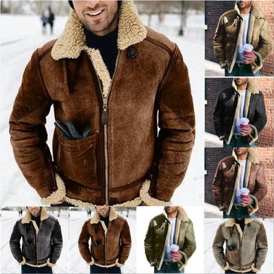 Faux Leather Velvet Men's Outer Winter Warm Jacket Thickened Large Lapel Contrasting Color Six Colors Seven Yards