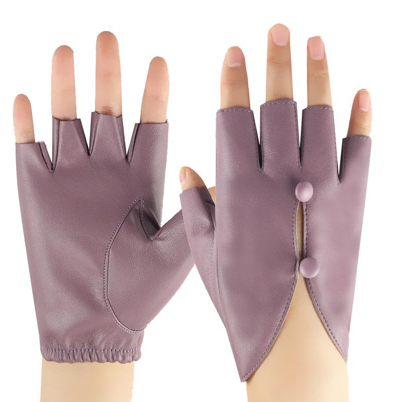 1 Pair Half Finger All-match Dance All-match Gloves Elegant PU Leather Fashionable Performance Light Luxury Art Thin 16x14cm