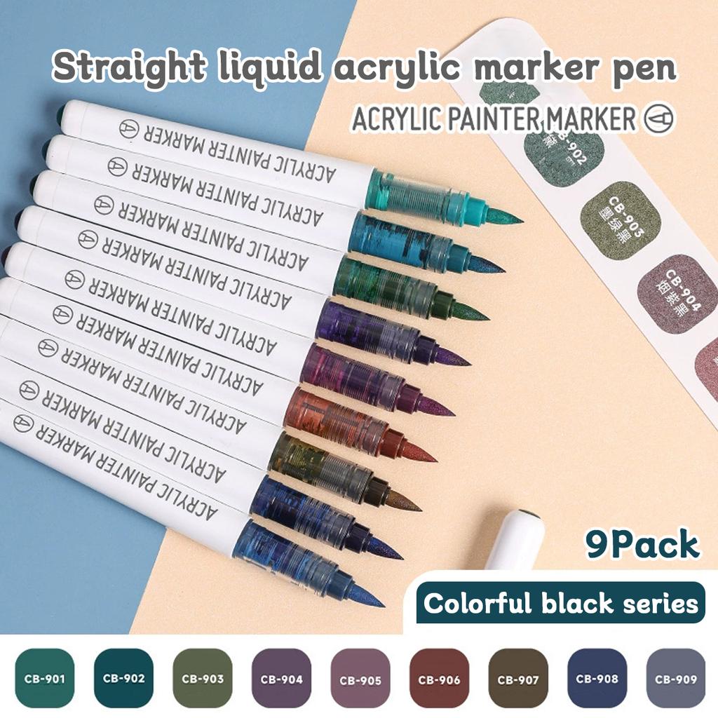 9pcs/box Acrylic Soft-head Marker Pen Art Painting Can Stack Colors Watercolor Pen Set School Student Stationery Supplies