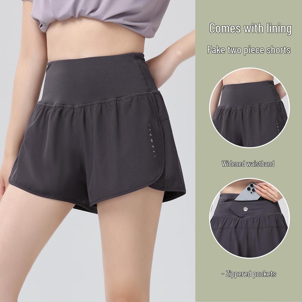 Women's Quick-Dry Anti-Exposure Yoga Shorts - Two-Piece Design, Running/Fitness, Thin Three-Quarter Length