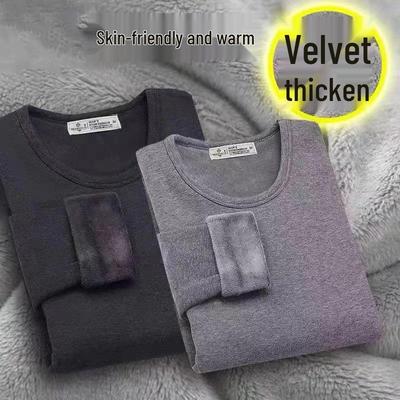 Men's Plush Thickened Slim Round Neck Long-Sleeve Winter Sweater T-Shirt