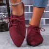 New Arrival Plus Size Low-Top Loafers for Women Suede Lace-Up Pointed Toe Low-Heel British Style Loafers
