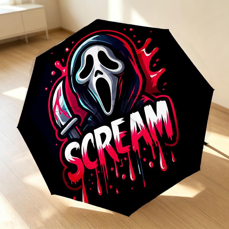 Scream Horror 8 Ribs 3Fold Black Glue Uv Protection Umbrella Sun Protection Rainproof Compact Folding Umbrella For Travel Daily Use C923958