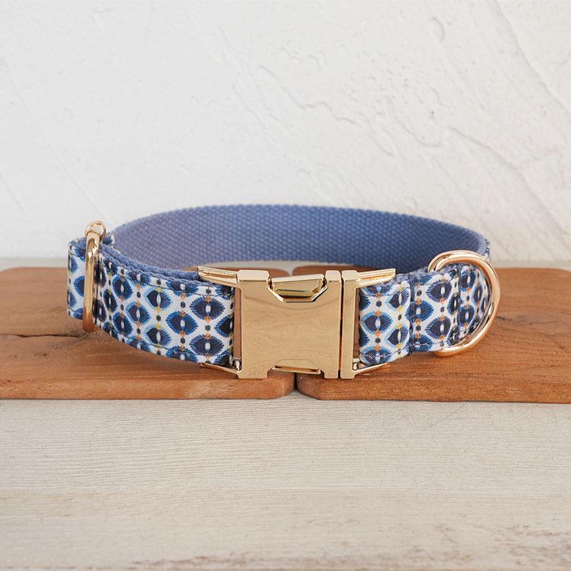MUTTCO Blue Feather Tribe Dog Collar & Leash Set with Light Gold Buckle UDC-199J S