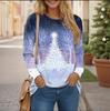Large-sized2025 Fashion Red Christmas Tree Women's Long Sleeve Christmas Party Casual Clothing Autumn/Winter Cotton Oversize Round Neck Top