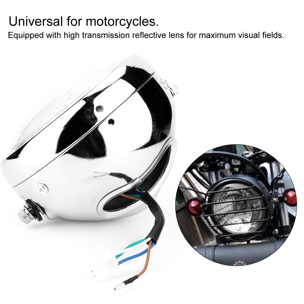KIMISS Universal Bike Retro Silver Shell White Lens Headlamp Front Headlight for GN125