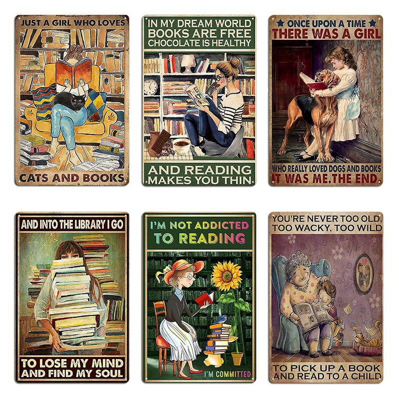 Just A Girl Who Loves Cats And Books IN MY DREAM WORLD Metal Sign Living Room Poster Bar Garage Print Tin Sign Poster