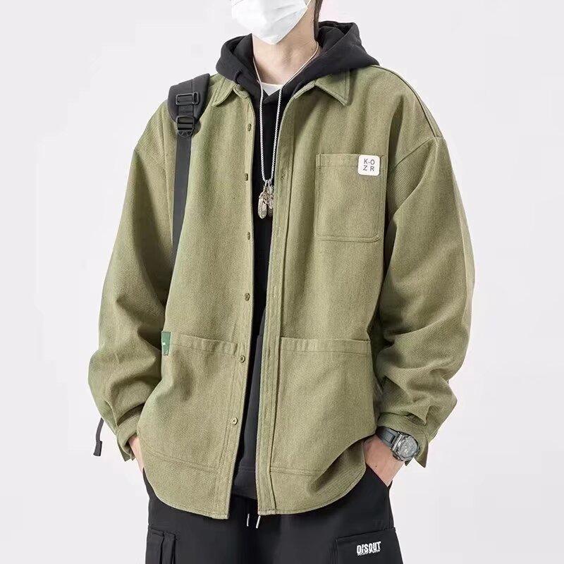 

Мужская рубашка-карго в японском стиле, весенняя рубашка с длинным рукавом, свободный верх большого размера L