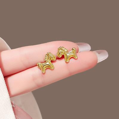1 Pair Ear Studs Horse-Shaped Alloy Earrings Lightweight Secure Back Jewelry Gift Fastening Stud Earrings