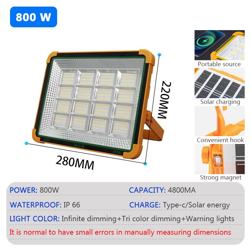 Outdoor Strong Sunlight Lighting Solar LED Floodlight IP66 Waterproof USB RechargeablePortable Camping Tent Fishing Work Light