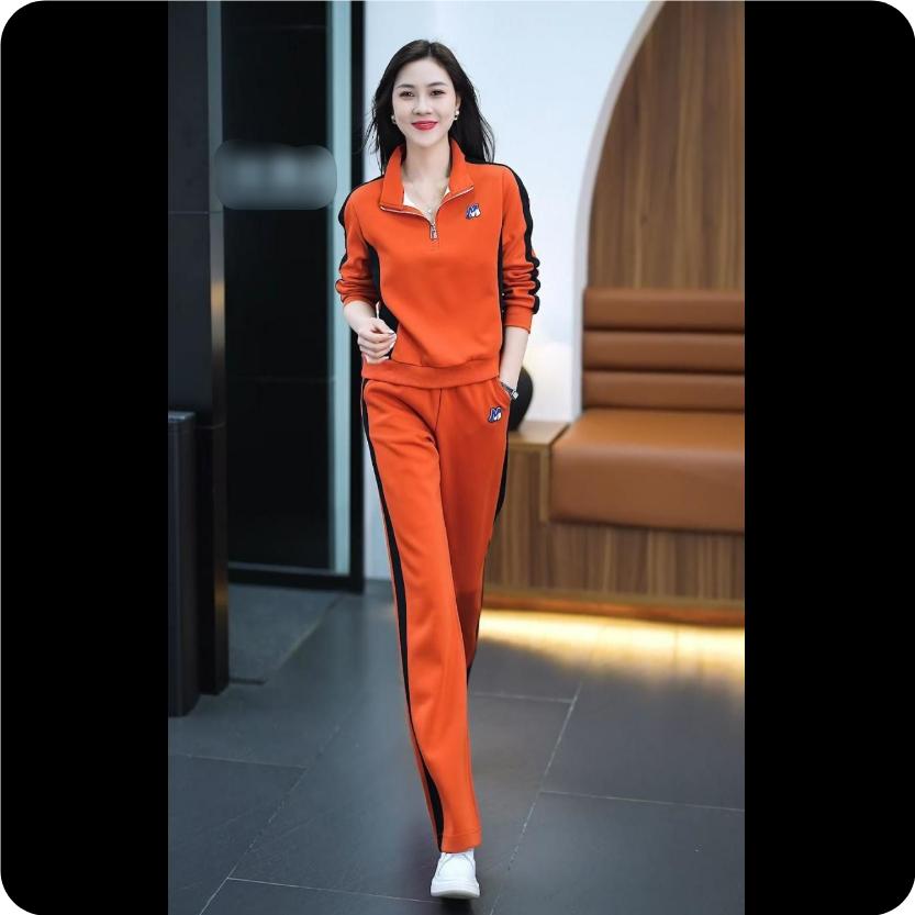 Casual Sports Suit Women's Spring and Autumn Fashion Western Style Slimming Stand-up Collar Sweater Wide-leg Pants Two-piece Suit