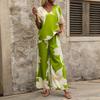 Summer Printed V-Neck Batwing Sleeve Top  Pants Set Fashion Two Piece Outfit