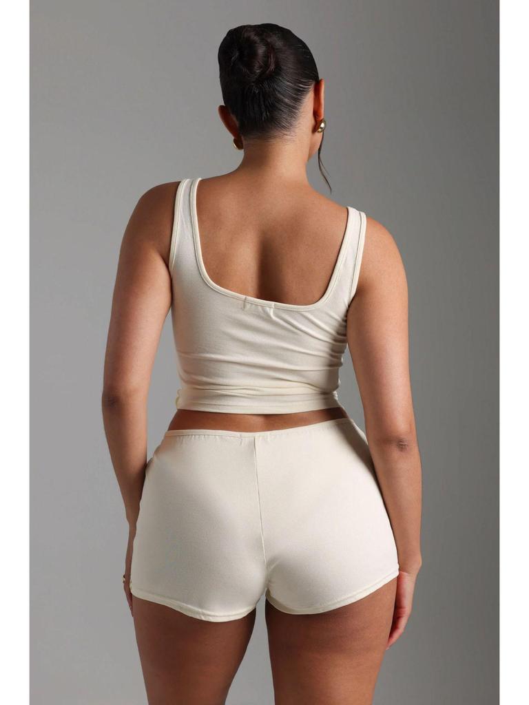 Trendy Women's Knit Sleeveless Vest and Shorts Set - Two-Piece Sporty Casual Lounge Wear.