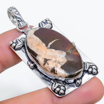 Natürlicher Schlammriss Fossil Edelstein 925 Sterling Silber Schmuck Anhänger 2,36" E7w28