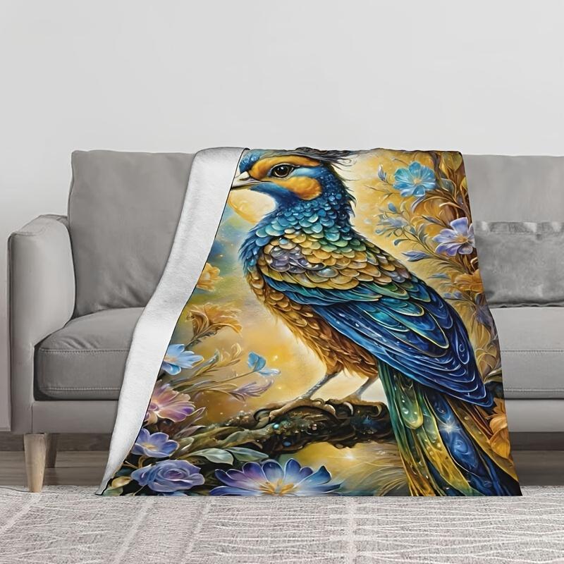 Divine Bird Pattern Flannel Throw Blanket - Soft,Warm &Lightweight | Versatile for All Seasons | Perfect for Bedroom,DormCamping