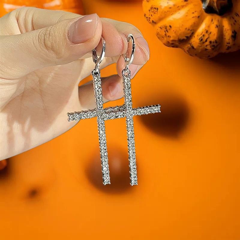 Fashion Zircon Crystal Cross Earrings For Women Men Gothic Punk Hip Hop Jesus Crucifix Dangle Earring Christian Party Jewelry