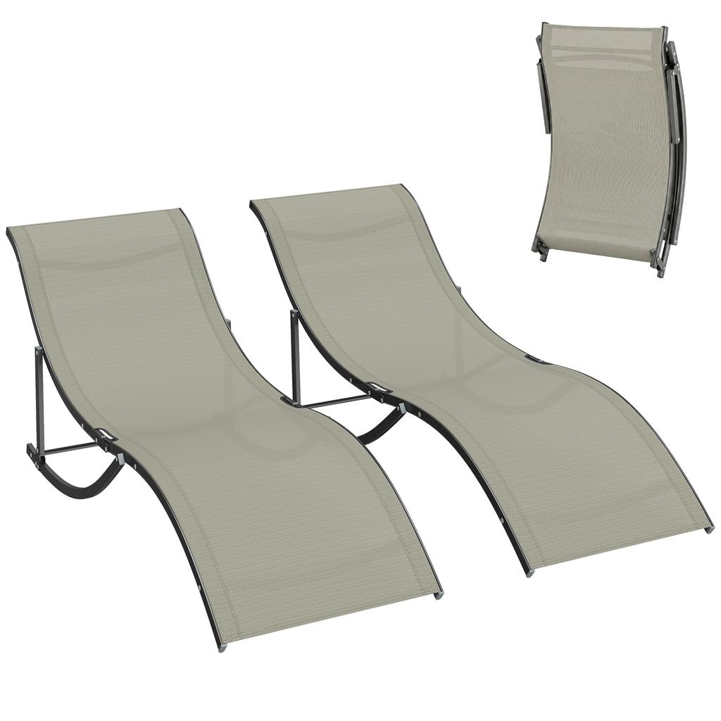 Set of 2 Folding Garden Loungers. Aluminum and Textilene Sun Lounger. 61x165x63cm