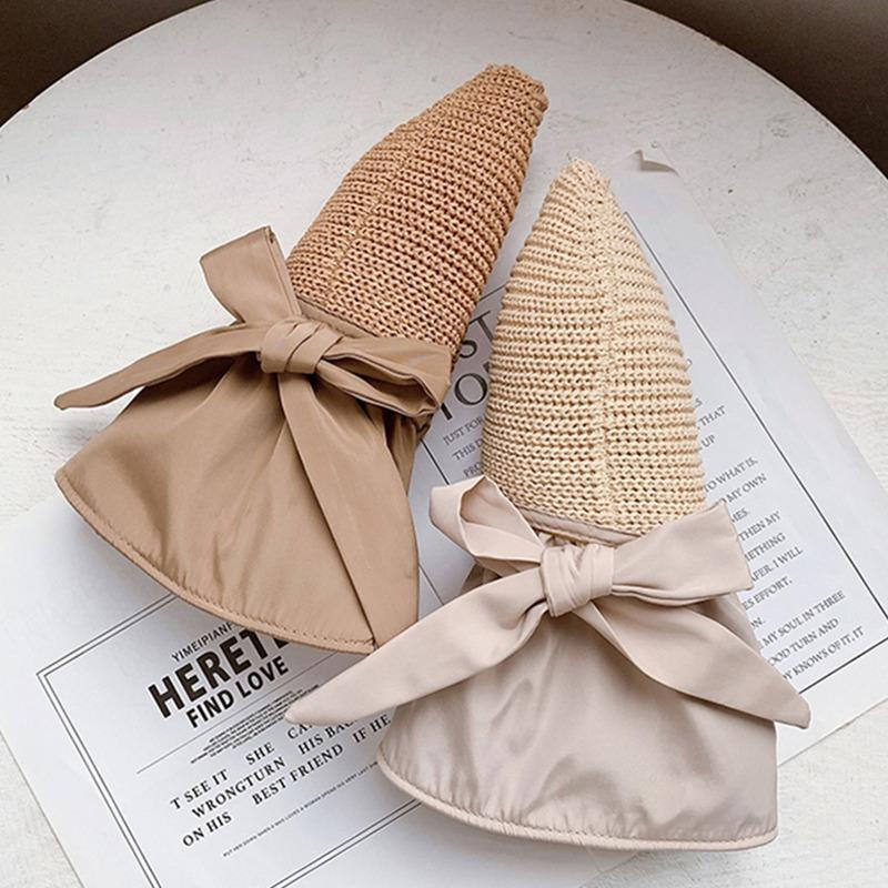 Buy Women's Knitted Hollow Out Straw Sunhat Bow Decor Large Brim