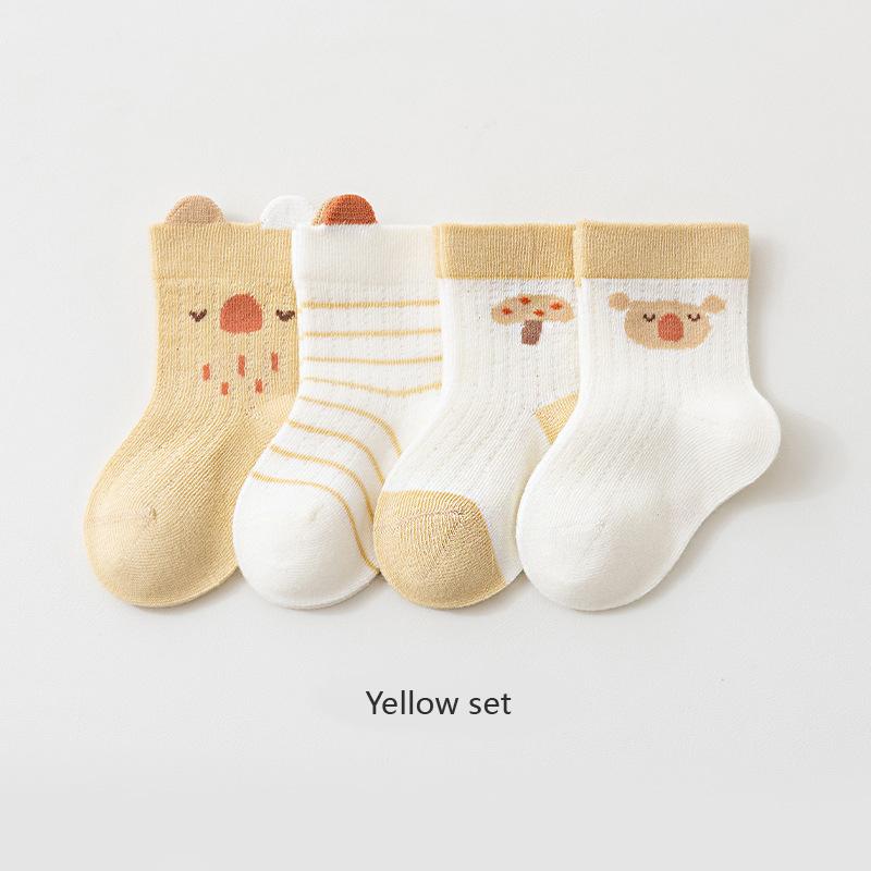 4 Pairs Baby Socks Cartoon Cool Summer Breathable Children's Socks Mesh Cotton Socks For Newborns