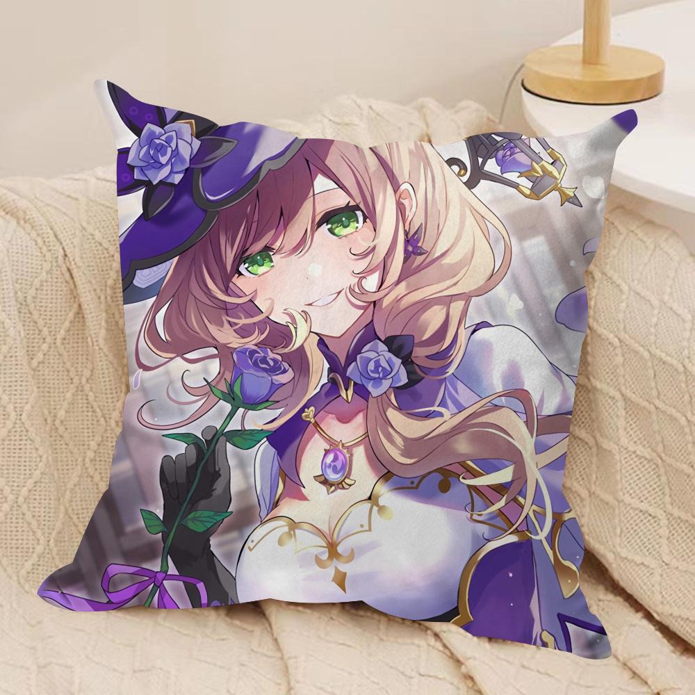 Lisa Cute Genshin Impact Cushion Cover Silky Short Plush Invisible Zipper Dustproof Sofa Pillow Case For Home Decor