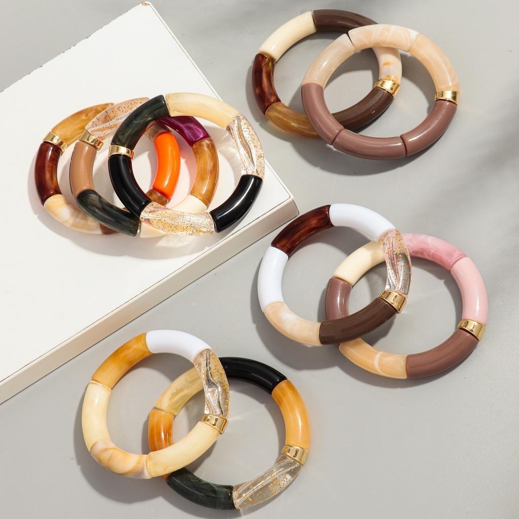 Bohomia Acryl-Design-Stil, klobiges, stapelbares Bambus-Armband für Frauen, Boho, elastisch, bunte Röhrenperlen-Armbänder, 2024 Schmuck