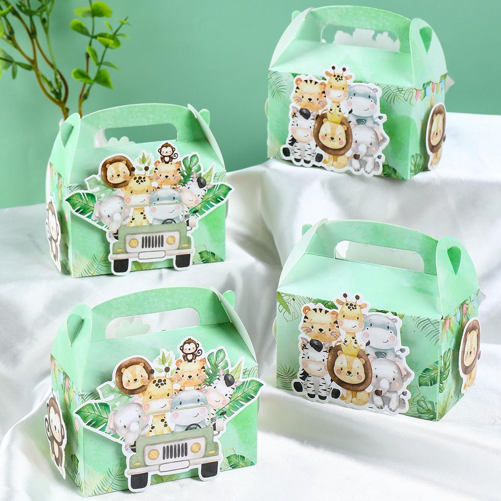 4pcs DIY Jungle Animal Candy Boxes Safari Birthday Party Decoration Kids Gift Packaging Box Wild One Baby Shower Supplies