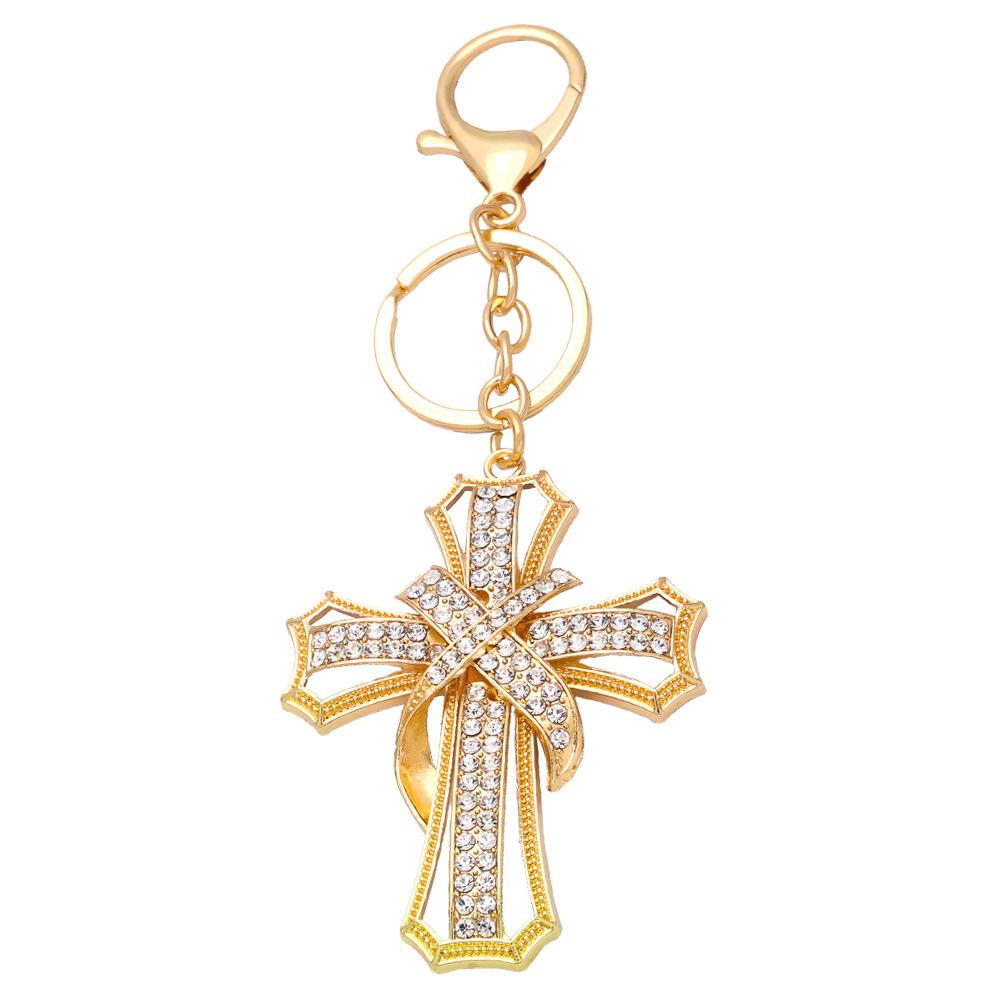 Catholic Cross Keychain for Women Men Rhinestone Religious Christ Keyring Bag Pendant