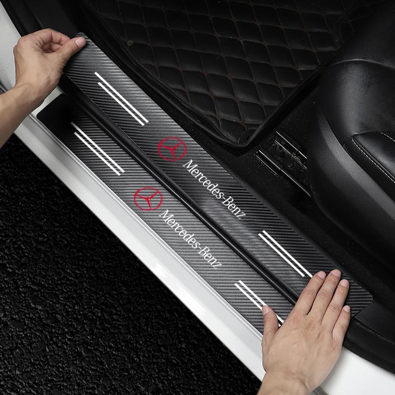 4Pcs Car Door Plate Carbon Fiber Threshold Protector Sticker For Mercedes Benz AMG GLC GLE CLA W204 W205 W203 W211 W212 W213