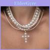 French Vintage Inspired Pearl Layered Necklace With Cross Charm For Female Style Statement