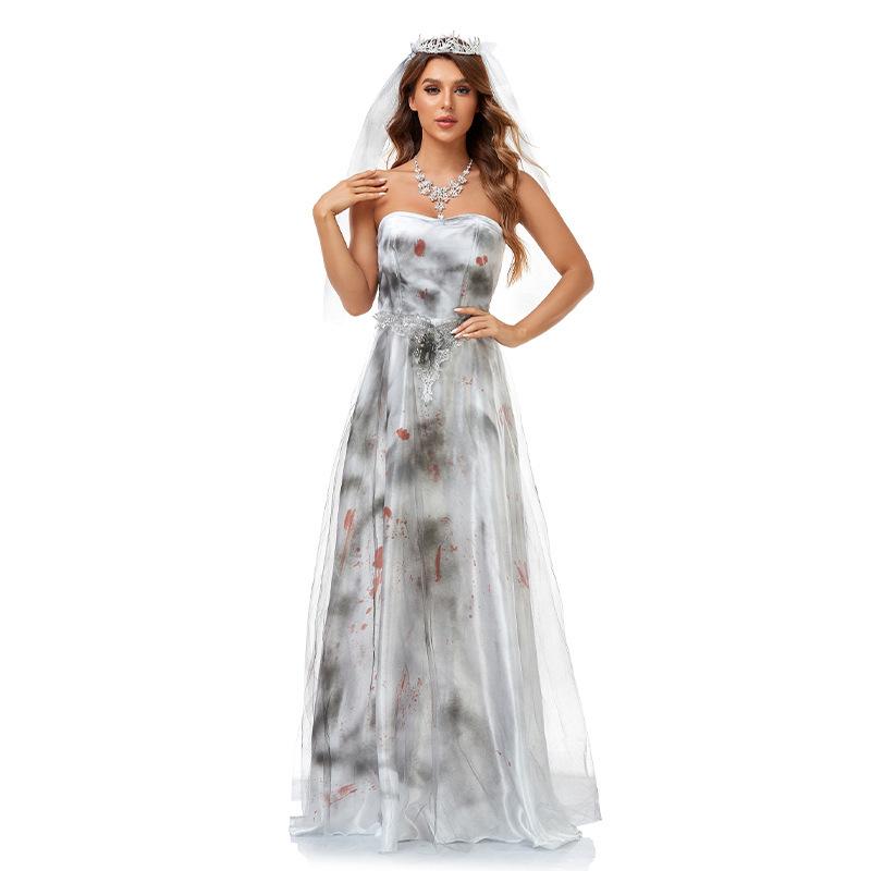 Halloween, Bloody Ghost Bride Couple Costume, Ink Smudge, Vampire, Performance Costume
