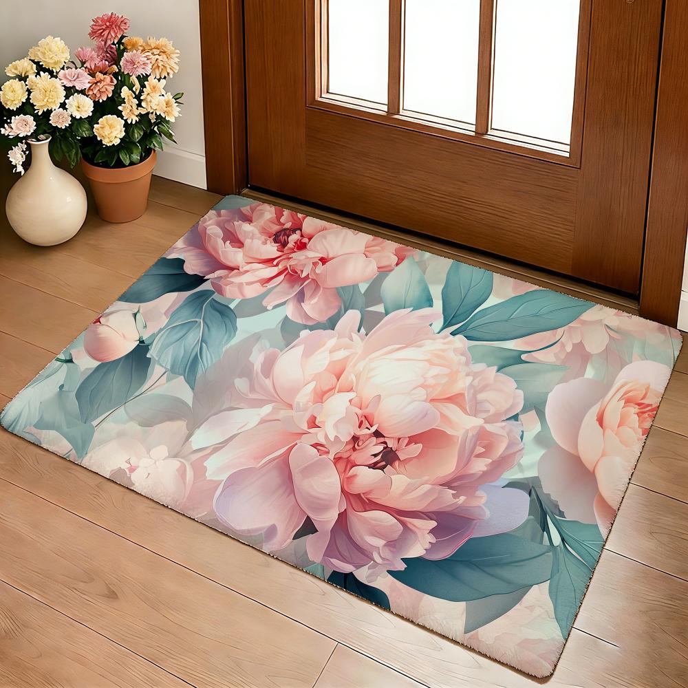Tappetino per Pavimento Pittura Fiore di Peonia Morbido Spesso Antiscivolo in Flanella Accogliente per Arredo Soggiorno Camera da Letto Cucina Tappeti