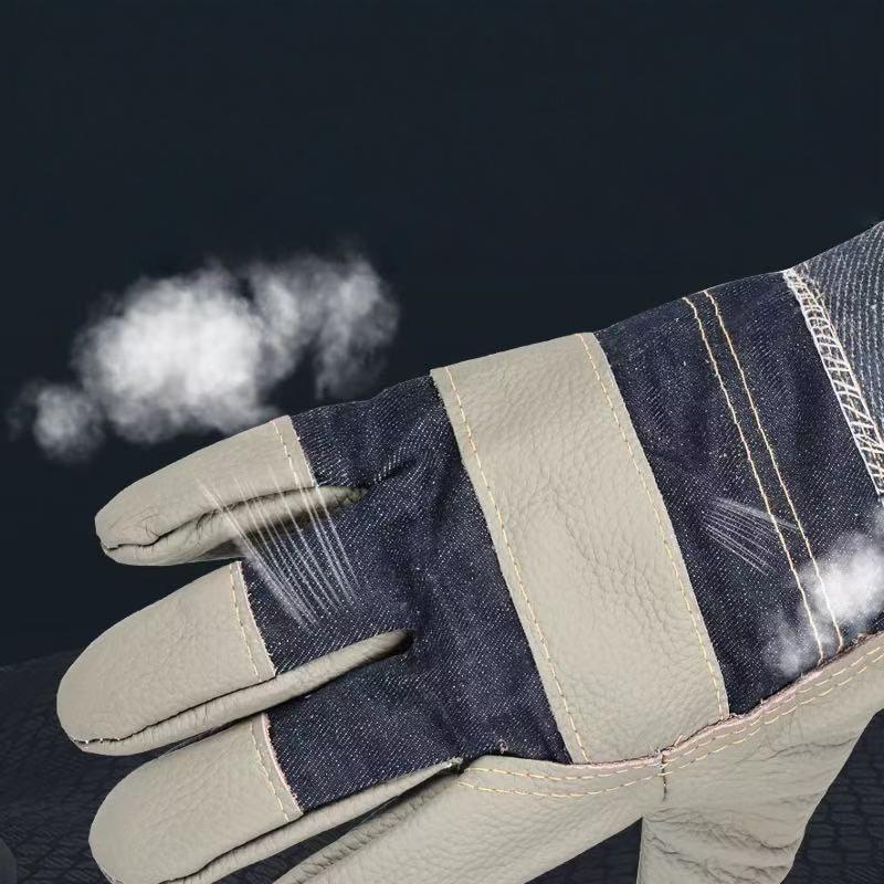 1 Pair Wear-Resistant Welder Maintenance Gloves Cowhide Denim Gloves Double Thickened Protective Labor Protection Gloves