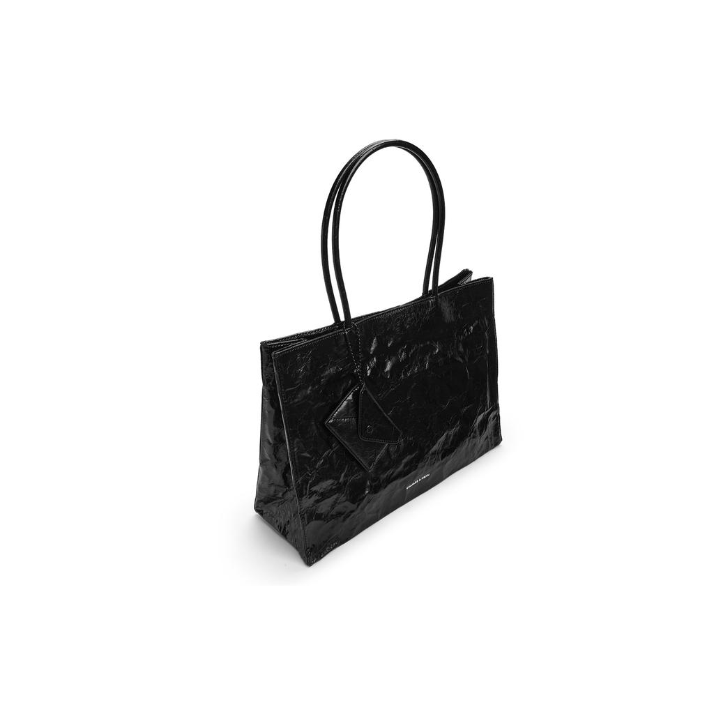 New CHARLES&KEITH PU Shoulder Bag, Handbag, Tote Bag, Shoulder Bag Tubas Women's Jet Black/Cream Milk White CK2-30782346