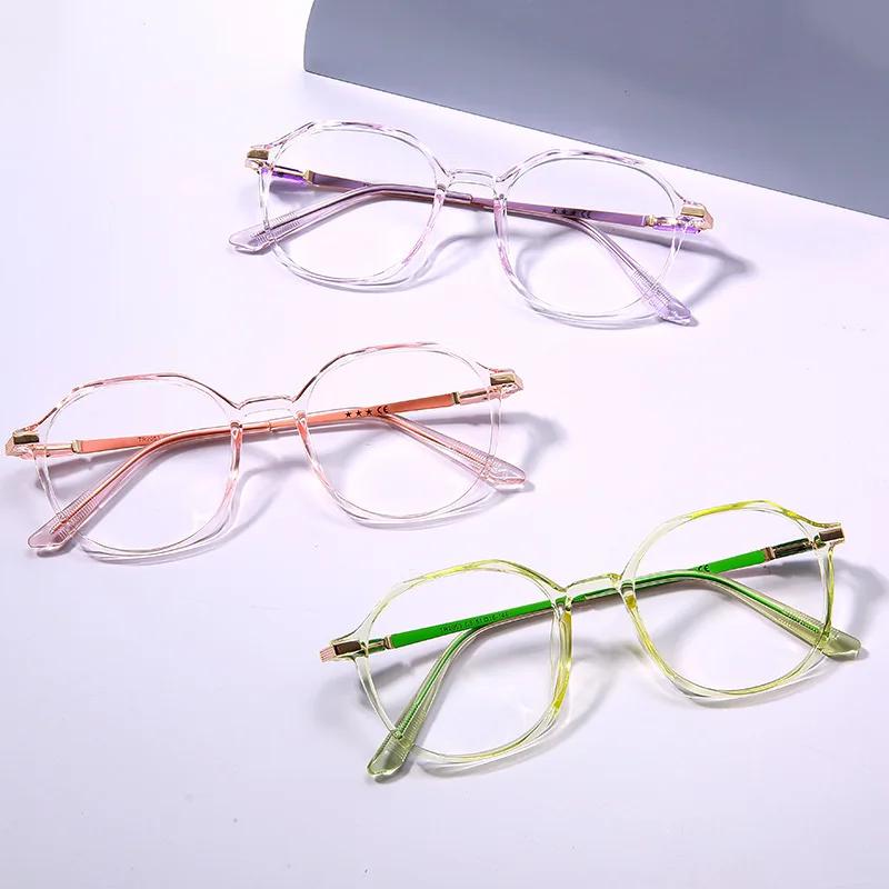Computer Plano Reading Glasses Frame for Women Men Anti Blue Light Round Eyewear Blocking Eyeglasses Optical Polygon Spectacle